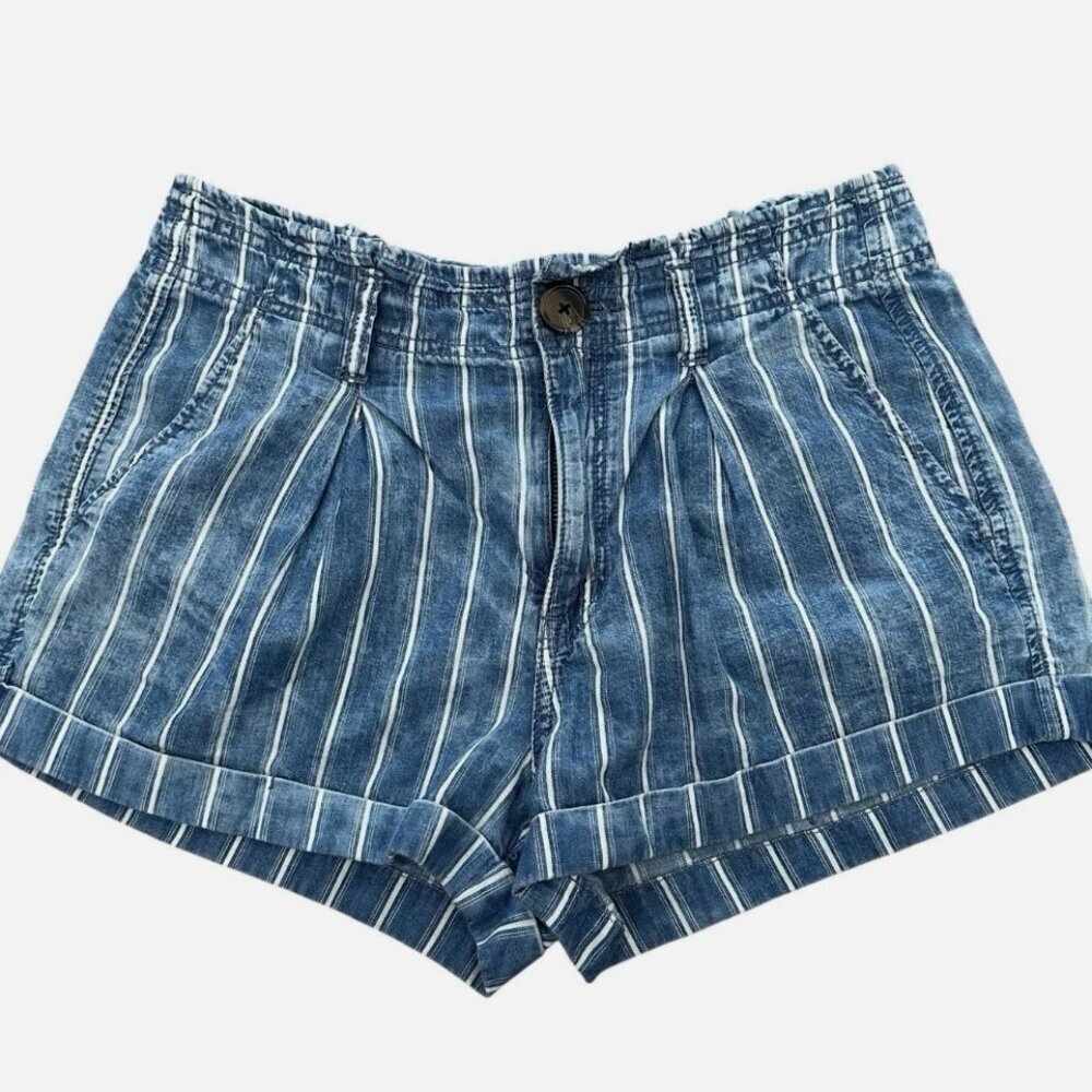 American Eagle Women's 6 Denim Striped Preppy Causal Trendy Cotton Cuffed Shorts